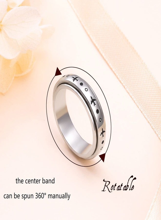 FLYOW Airplane Spinner Ring for Women Men 925 Sterling Silver Airplane Fidget Rings for Anxiety Stress Relieving ADHD Autism Rings Inspirational Boho Band Ring (6) - Image 4